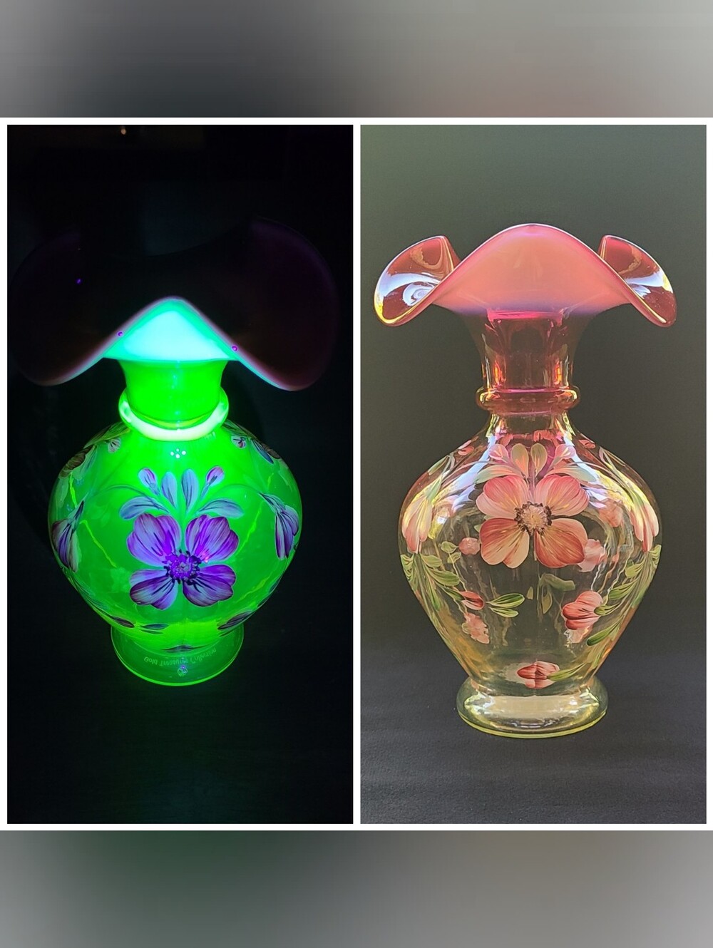 Fenton Uranium Gold Treasures Topaz Cranberry Vase